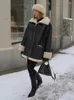 Femmes en cuir mode lâche fourrure plume manteau femmes hiver col montant à manches longues femmes manteaux 2023 dames vestes chaud Streetwear