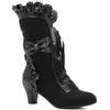 Brand New Big Sweet Bow Ruffles Med Heels Shoemaker Gothic Lolita Style Mid Calf Boots Women Shoes 230821