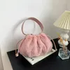 Evening Bags Winter Faux Fur Shoulder Bag Designer Women's Pleated Plush Hobos Solid Fluffy Drawstring Handbag Commuting Daily