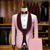 Custom Made Classic Fashion Pink Groom Tuxedos Groomsmen Burgundy Velvet Shawl Lapel Man Suit Wedding Men's Blazer Suits & Bl239W