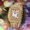 Högkvalitativa män Kvinnoälskare kvartsrörelse klocka SQare Roman Tank Dial Clock Waterproof Full Iced Out Shinning Diamonds Ring Case Party Watches Armband Gifts