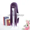 Perruques de cosplay LANLAN Longue perruque violette droite avec frange Perruques de cheveux synthétiques Bang avec perruque pour femmes Lolita Anime Cosplay Perruques résistantes à la chaleur x0901