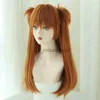 Parrucche Cosplay 7JHH WIGS Parrucche Cosplay Anime Parrucca lunga diritta arancione con frangia Parrucca sintetica per costume con clip su doppia coda di cavallo Capelli da festa x0901