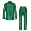 Costumes masculins Blazer à paillettes métalliques vertes brillantes avec pantalon Set Two-Piece Tenfit 70s Disco Nightclub Costume Homme 4xl