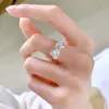 Clusterringen 2023 S925 zilveren hartvormige diamanten driegeboren stenen ring verlovingsmode bruiloft vrouw