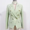 女性のスーツ高品質の素敵なクラシックデザイナーブレザーメタルライオンボタンダブル胸肉ジャケットテンダーグリーン