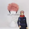 Cosplay peruker anime jujutsu kaisen cosplay yuji itadori peruk jujutsu kaisen yuji itadori rosa svart kort värmebeständig hår peruk peruk cap x0901