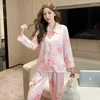 Womens Nachtkleding Stuks Pyjama Set Zomer Rayon Pyjama Pak Print Lange Mouw Broek Intieme Lingerie Casual Home Kleding