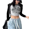 Women's T Shirts Women Y2k Crop Tops Fashion Letter Graffiti Print Long Sleeve Crew Neck T-Shirt Streetwear