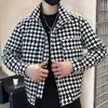 Men's Jackets 2023 Fall Color Contrast Houndstooth Pattern Jacket Lapel Casual Zipper Coat Business Men Costume Homme Vintage