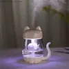 Luchtbevochtigers 350ML kattenluchtbevochtiger met kleur LED-licht Ultrasoon 3 in 1 schattige kat eet vis Humidificador USB geurverspreider Fogger Q230901