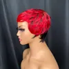 Malaysisk röd/1b rå Remy Human Hair Pixie Cut Regelbunden peruk Justerbar ingen spets peruk peruansk indisk malaysisk