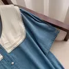 Plus Size Dresses 160Kg Women's Bust 160 Summer Loose Short-Sleeved Doll Neck Denim Pleated Dress Blue 6XL 7XL 8XL 9XL 10XL