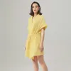 Women's Sleepwear Summer Yellow Night-robe Woven Cotton Double Layer Gauze Cross Collar Pajamas Elastic Waistline Comfort Night-clothes
