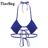 Bras TiaoBug Women Halter Rhombic Shape Cups Backless Self-tie Mini Micro Bikini Bra Tops Female Solid Color Sexy Lingerie Bralett298l