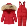Daunenmantel 2-teiliges Set Baby Mädchen Winterjacke und Overall für Kinder verdicken warme Pelzkragen Jungen Säugling Schneeanzug 1-5 Jahre