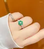Cluster Anéis LR Anel Esmeralda Puro 18k Jóias de Ouro Natureza Verde 0.60ct Gemstones Diamantes Feminino para Mulheres Finas
