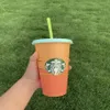 Bicchieri cambia colore da 24 OZ Bicchieri di succo di plastica con labbra e cannuccia Tazza da caffè magica Costom Starbucks che cambia colore in plastica 301A