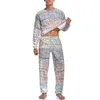 Herren-Nachtwäsche, USA Midwest Map Pyjamas, Herren-Pyjama-Sets mit Retro-Druck, weicher Frühling, langärmlig, zweiteiliges Zimmer, individuelle Pyjama-Sets