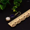 Dangle Earrings Handmade Baroque Freshwater White Pearl Drop Hook For Woman Girl Lapis Lazuli Copper Vintage Jewelry Party Gifts