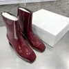 Moda de alta calidad Aeyde charol cuadrado Tacón grueso Botines con cremallera trasera Combat Martin botines de diseñador Vestido zapatos de oficina para damas niña 4,5 cm con caja