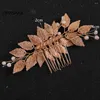 Hair Clips Combs Wedding Accessories For Women Golden Pearl Leaves Shaped Hairpins Fashion Beaded Bridal Daily Wear Jewelry