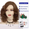 Cosplay Perruques GNIMEGIL Synthétique Moyen Brun Bouclés Perruque Côté Séparation Cheveux Naturel Fluffy Perruque pour Femmes Noires Dames Fête Halloween Cosplay x0901