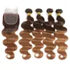 Perruques synthétiques Ombre Body Wave Bundles avec fermeture Bundles de tissage de cheveux humains brésiliens avec fermeture T4 / 30 faisceaux colorés avec fermeture à lacets 230901