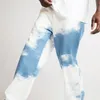 Män avslappnad lös rak denim byxor tie färgämne tryck himmel blå lång byxor raka jeans full längd med hög slips färgämne S-3XL283s