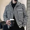 Men's Jackets 2023 Fall Color Contrast Houndstooth Pattern Jacket Lapel Casual Zipper Coat Business Men Costume Homme Vintage