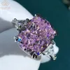 Wedding Rings WUIHA Luxury 925 Sterling Silver 3EX Cushion Cut 5CT VVS Pink Created Engagement Customized Ring Fine Jewelry 230831