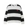 amis Unisex 23 Autumn/Winter New Embroidery Little Love Stripe Round Neck Pullover Knitted Long Sleeve Loose Top