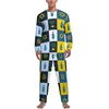 Nachtkleding voor heren Colorblock Print Pyjama Herfstgroene strepen Home Heren 2-delige aangepaste Kawaii-set met lange mouwen