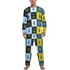 Herren-Nachtwäsche, Farbblock-Druck, Pyjama, Herbst, grüne Streifen, Zuhause, Herren, 2-teilig, benutzerdefiniertes Langarm-Kawaii-Set