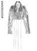 Kvinnors trenchrockar Boofeenaa Metallic Silver Puffer Jacket Streetwear Fashion Croped Over Coat for Clothing Outerwear Winter 2023