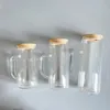 réutilisable 12 oz 15 oz 20 oz cristal clair bricolage pré-percé à double paroi en verre sans BPA boule à neige tasses à paillettes avec poignée et couvercle en bambou pour café glacé, soda