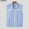 Men's Vests Men Striped Lapel Sleeveless Zipper Loose Casual Waistcoats 2023 Streetwear Korean Style Fashion INCERUN S-5XL