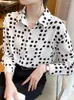 Kvinnors blusar Autumn Fashion Elegant Women Polka Dot Shirts Långärmning Vintage Slim Casual Female Chic Party Formal Clothes Tops