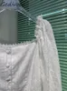 Robes décontractées Gedivoen Summer Fashion Designer Blanc Vintage Robe de plage Femmes Col carré Dos nu Dentelle Broderie Volant Mini Court