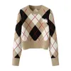 Projektantki SWEATER KOBIETA JUŻ Moda Moda z długim rękawem Jacquard swetry na dzianie Swetery Vintage Argyle Di_girls