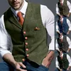 Men's Jackets Suit Vest V Neck Wool Herringbone Tweed Casual Waistcoat Formal Business Groomman For Green