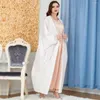 Roupas étnicas Branco Poliéster Muçulmano Define Verão Moda Mulheres Manga Longa V-Pescoço Abaya com Vestidos Internos Vestido