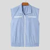 Men's Vests Men Striped Lapel Sleeveless Zipper Loose Casual Waistcoats 2023 Streetwear Korean Style Fashion INCERUN S-5XL