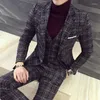 Garnitury męskie (kurtki kamizelki) 2023 Mężczyźni Plaid Busines Blazers/Mężczyzna Slim Fit Pure Cotton Trzyczęściowy garnitur/Sukienka dla mężczyzny M-5xl