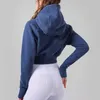 Sweat à capuche décontracté en peluche avec fermeture éclair complète LU-504 Combinaison de yoga isolante Courte Coupe ample Pull Veste à capuche pour femme Haut de sport à manches longues Manteau