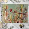 Tischsets ZHENHE Bemalte Vogel- und Reisfeldmuster Tischset Baumwollleinenstoff Familienessen Geschirr Küchenmatte