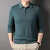 Herrtröjor toppklass Brnadkläder smart casual polo stickad tröja 2023 Spring Autumn Men Classic Solid Color Wool Pullover