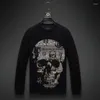 Felpe con cappuccio da uomo Uomo 2023 Teschio Strass Felpa Moda Streetwear Pullover completo con cappuccio Nero O Collo in cotone Abbigliamento uomo autunno 6XL