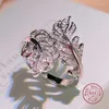 Cluster Ringen 925 Zilveren Kleur Voor Vrouwen Prinses Voorstel Huwelijk Zirconia Veer Ontwerp Ring Romantische Bruids Bruiloft Bijoux
