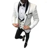 Męskie garnitury białe i czarne grom smoking na ślub Slim Fit Men z podwójnie piersiowymi spodniami z kamizelki